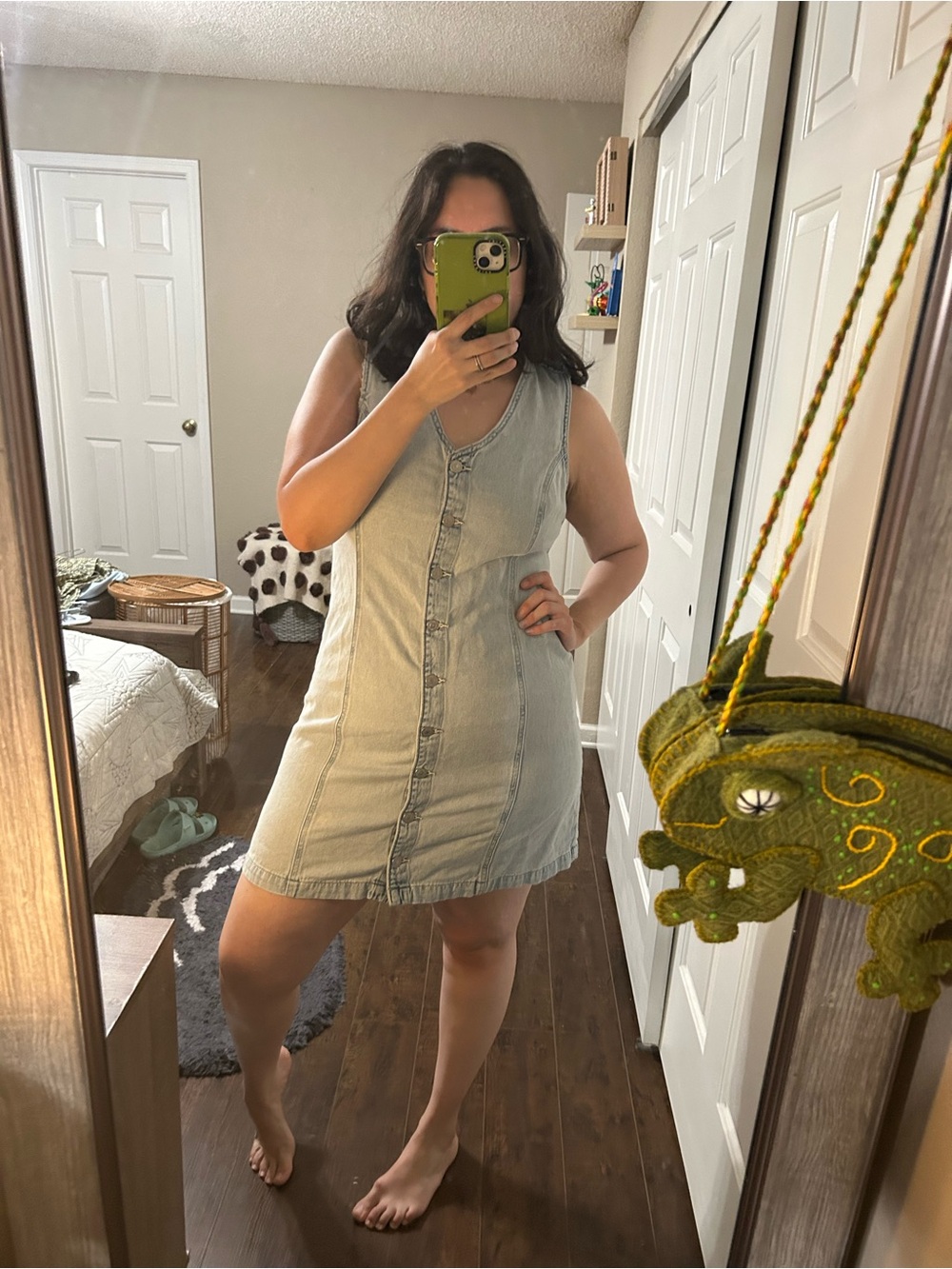 Light Wash Denim Button-Front Mini Dress